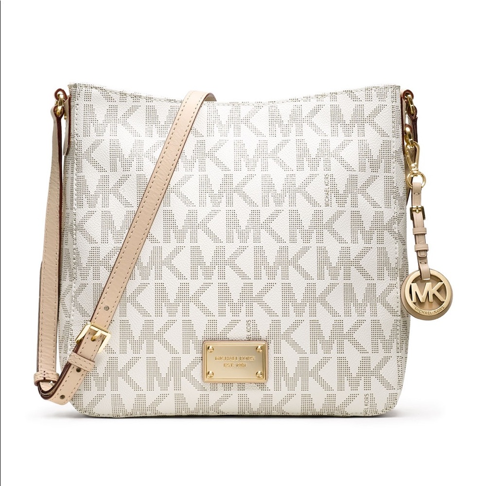 White Michael Jet Set Large Travel Messenger Logo Bag